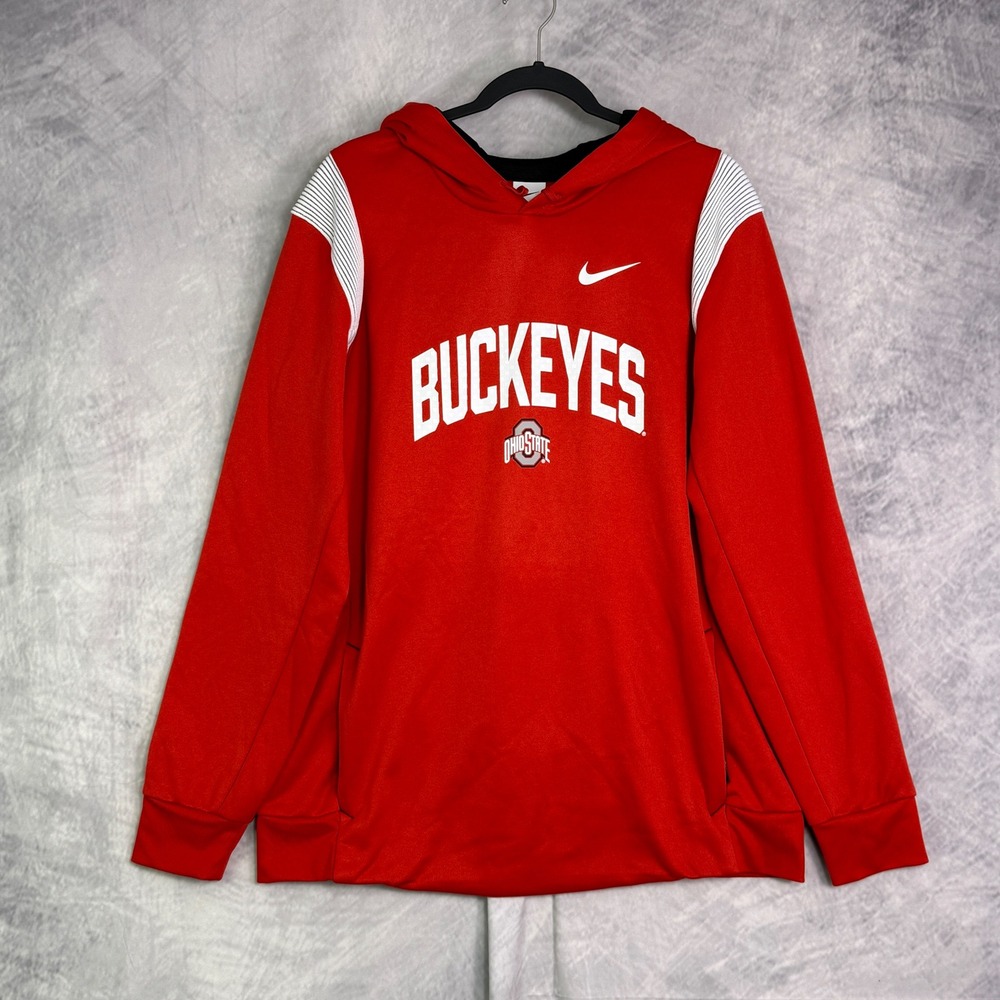 Nike Ohio State Buckeyes Therma FIT Hoodie Sweatshirt Mens Large Red Pullover